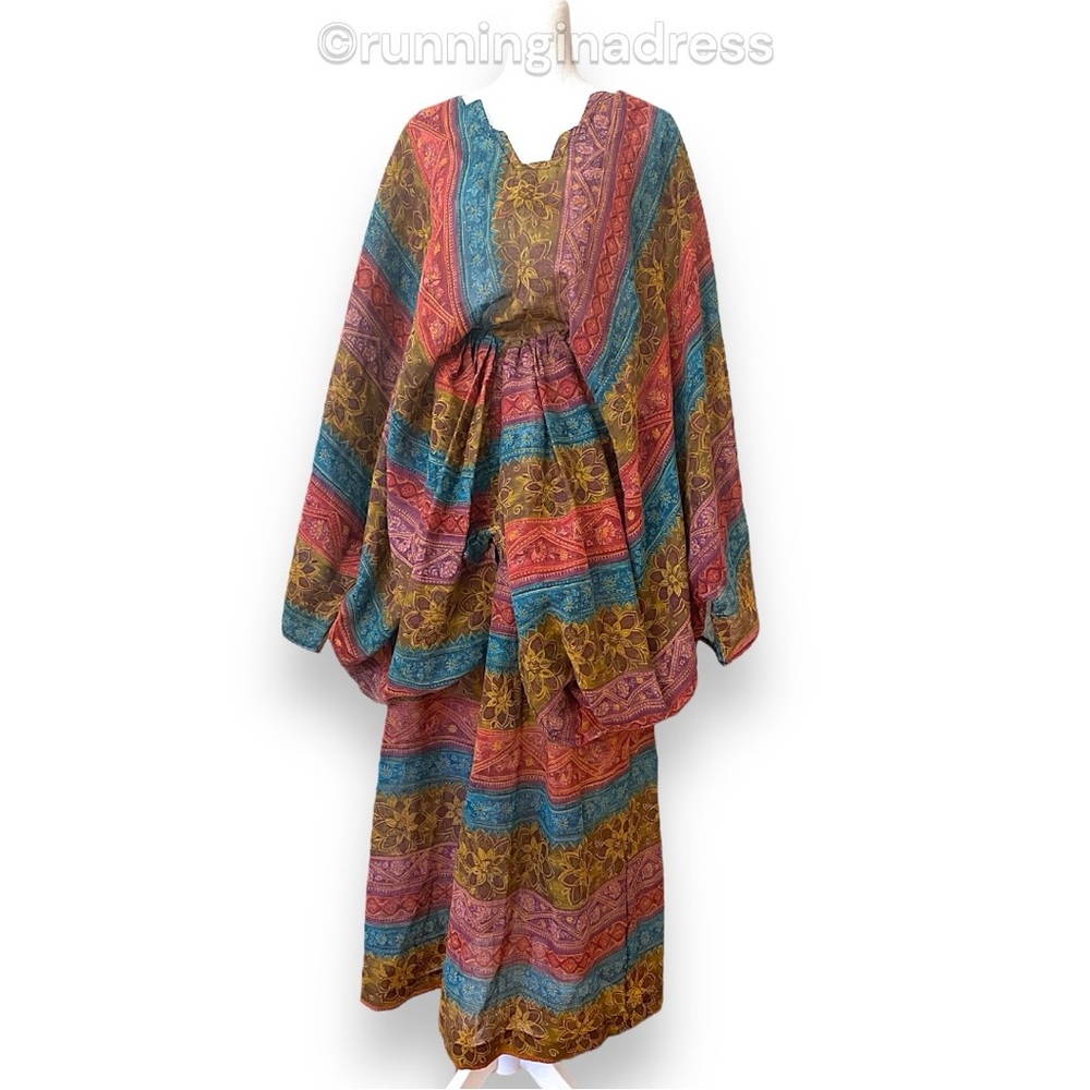 Boho Kaftan and Maxi Skirt Set Upcycled Vintage 70s One Size Fits Up to 3XL - Picture 8 of 16